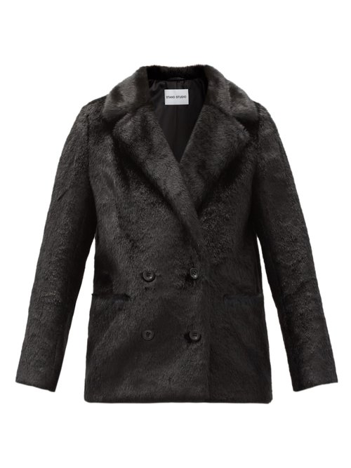Stand Studio – Annabelle Double-breasted Faux-fur Jacket Black