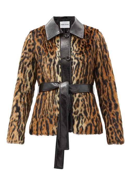 Buy Stand Studio - Cora Belted Leopard-print Faux-fur Jacket Leopard online - shop best Stand Studio clothing sales