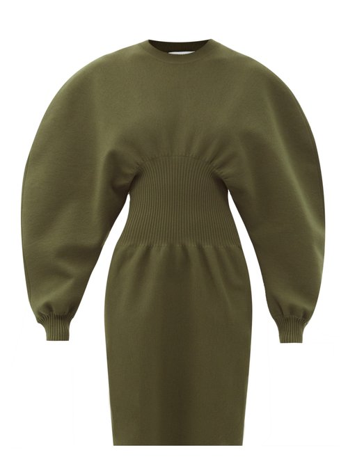Bottega Veneta - Round-shoulder Wool-blend Knitted Dress Dark Green