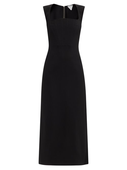 Bottega Veneta - Square-neck Crepe Longline Dress Black