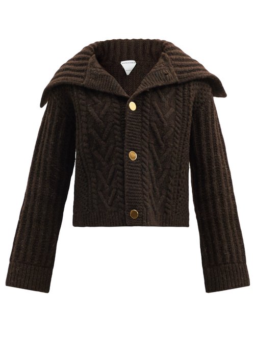 Bottega Veneta - Foldover-collar Wool-blend Cardigan Dark Brown