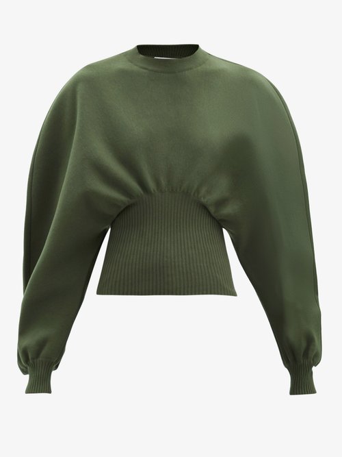 Bottega Veneta - Gathered-waist Wool-blend Sweater Khaki