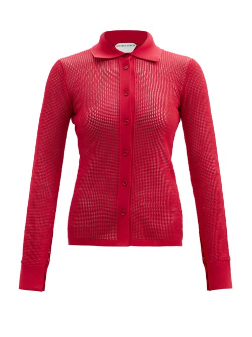 Bottega Veneta - Point-collar Mesh Shirt Red