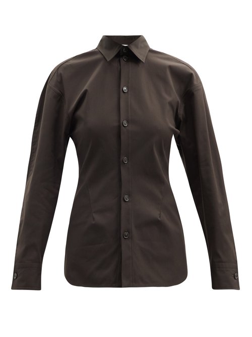 Bottega Veneta - V-panel Cotton-blend Poplin Shirt Dark Brown