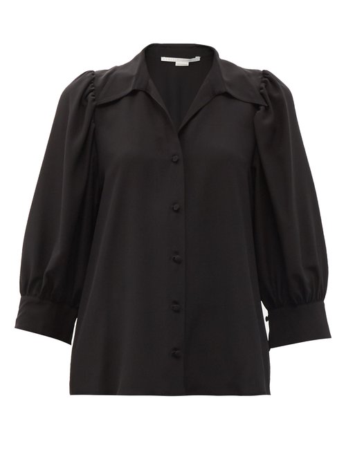 Buy Stella Mccartney - Reese Cropped-sleeve Silk-crepe Shirt Black online - shop best Stella McCartney 