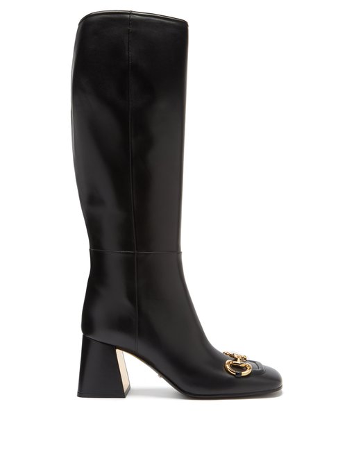 Buy Gucci - Horsebit Leather Knee-high Boots Black online - shop best Gucci shoes sales