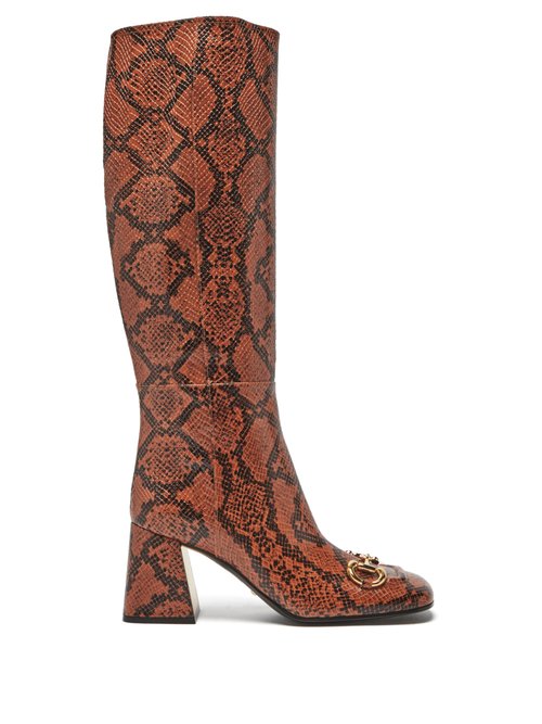 Gucci - Horsebit Python-effect Leather Knee-high Boots Python