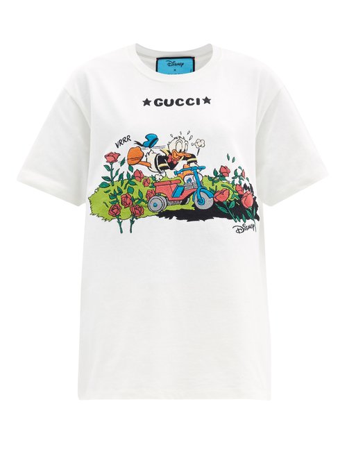 Gucci - X Disney Donald Duck-embroidered Cotton T-shirt Ivory Multi