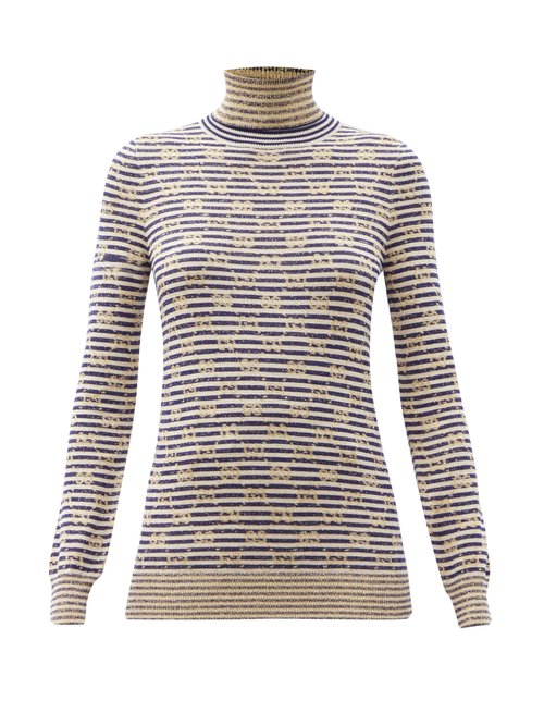 Gucci - Roll-neck Striped Gg-jacquard Sweater Ivory Multi