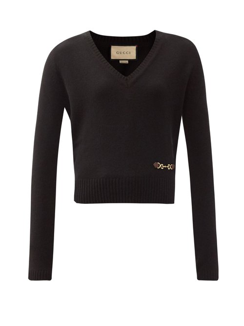 Gucci – Horsebit-embellished V-neck Cashmere Sweater Black