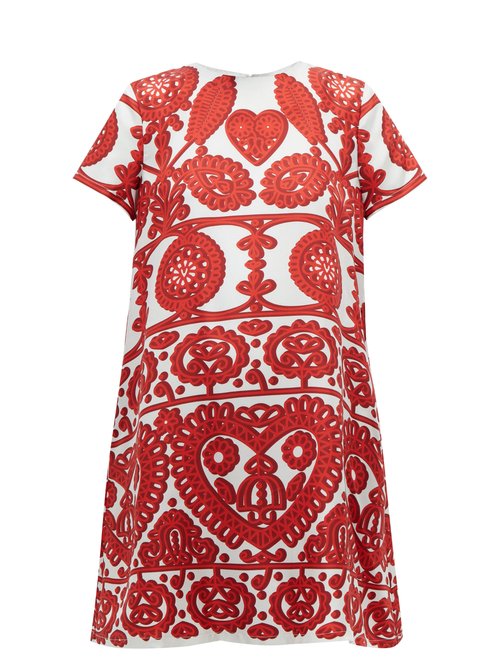 La DoubleJ - Swing Embroidery-print Silk Dress Red Multi