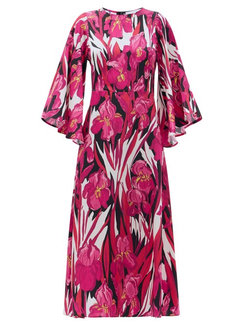 La DoubleJ – Sorella Peony-print Hammered-silk Dress Pink