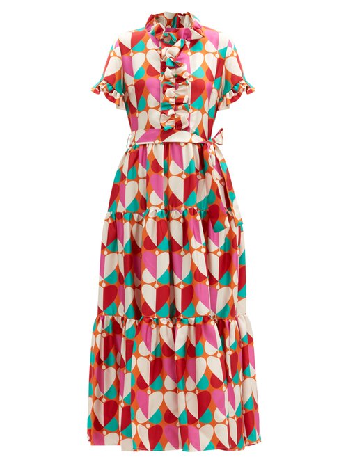 La DoubleJ – Long And Sassy Farfalle-print Silk-twill Dress Pink Print