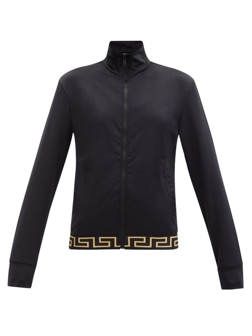 Versace - Greca-jacquard Cotton-blend Jersey Jacket Black