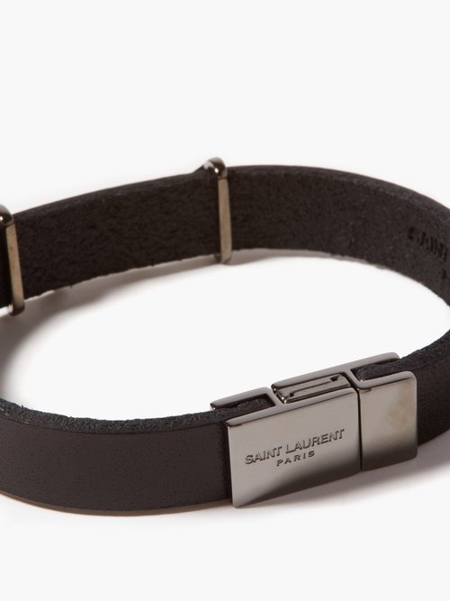 Saint Laurent YSL Logo-Plaque Leather Bracelet