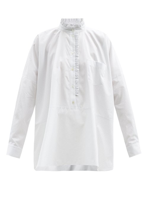 Zanini - Ruffled Checked Cotton-poplin Shirt White