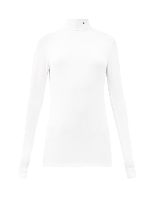 Raf Simons - Aw98 Roll-neck Logo-embroidered Modal-blend Top White