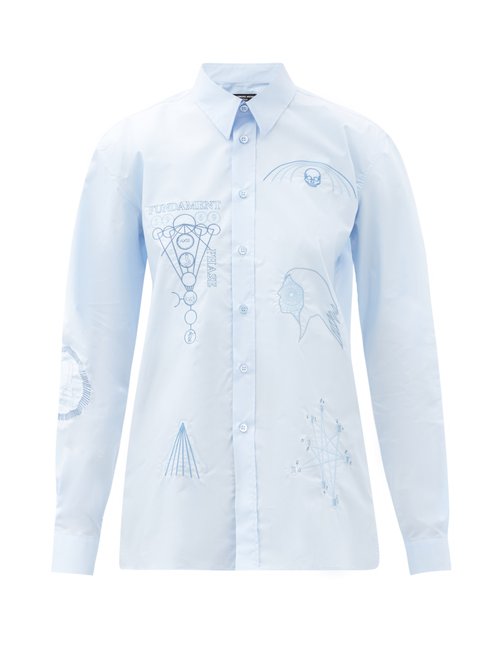 Raf Simons - Ss03 Embroidered Cotton-poplin Shirt Light Blue