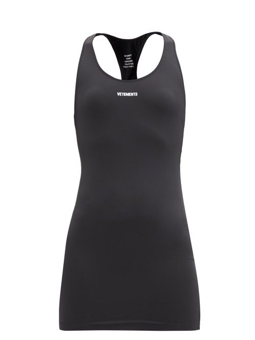 Vetements – Logo-print Racer-back Mini Dress Black