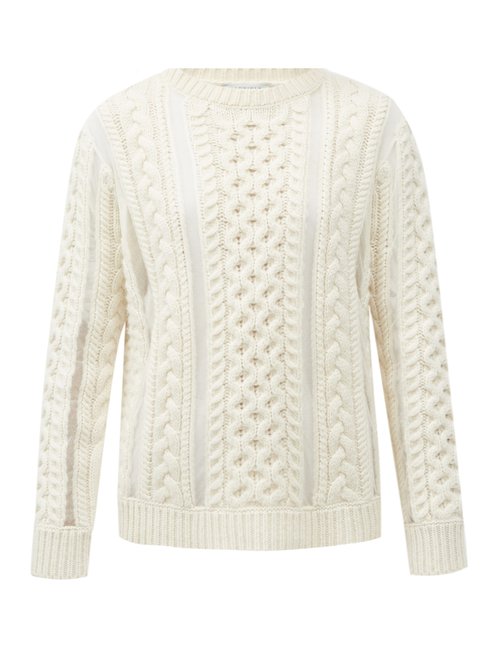 Buy Gabriela Hearst - Westall Tulle-insert Cabled Wool-blend Sweater Ivory online - shop best Gabriela Hearst 