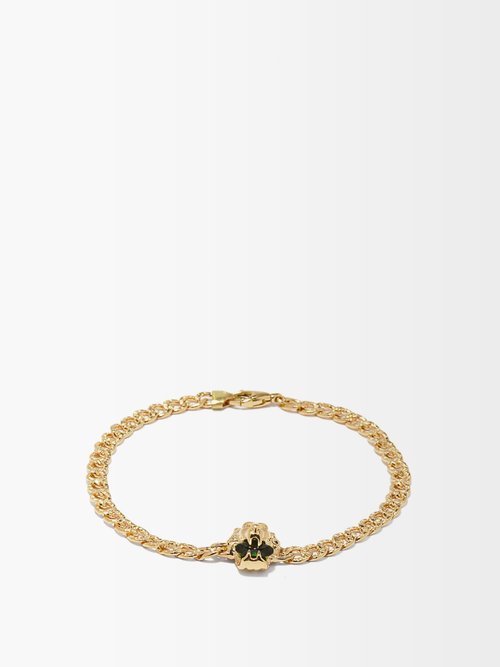 Lion-head 18k Gold & Diopside Chain Bracelet
