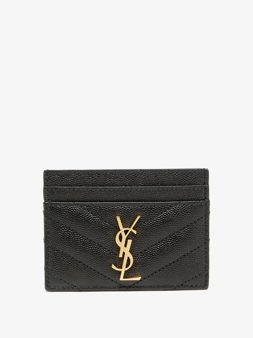 Ysl-plaque Quilted Pebbled-leather Cardholder
