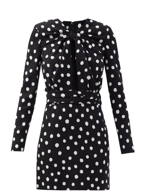 Saint Laurent - Cutout Polka-dot Crepe Mini Dress Black White