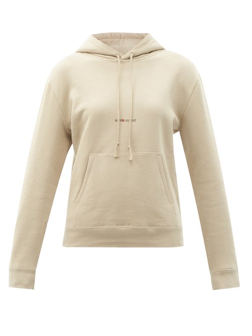 Buy Saint Laurent - Logo-print Cotton-jersey Hooded Sweatshirt Dark Beige online - shop best Saint Laurent 