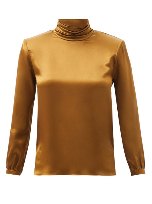 Saint Laurent - Padded-shoulder Silk Blouse Gold