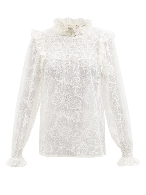 Saint Laurent - Camellia Ruffled Cotton-blend Lace Top White