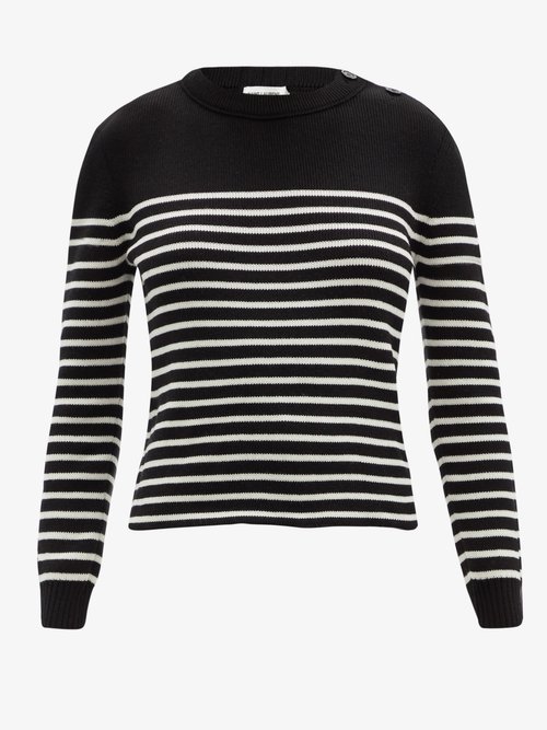 Saint Laurent - Striped Cotton-blend Sweater Black White