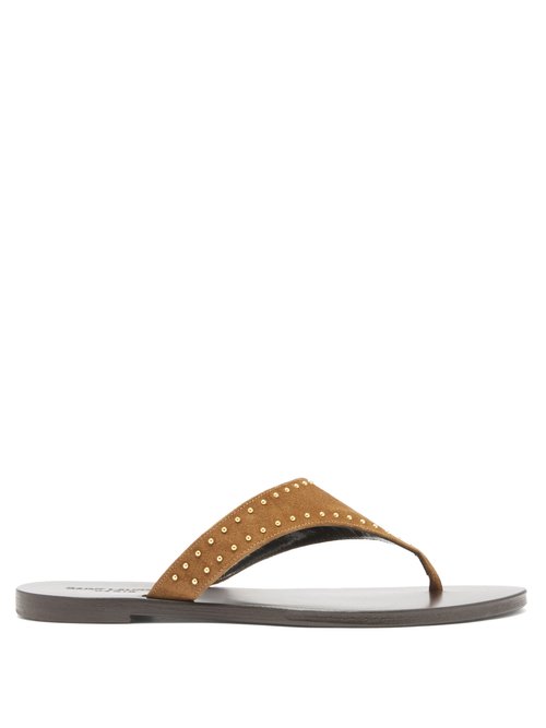 Saint Laurent – Gia Studded Suede Sandals Brown