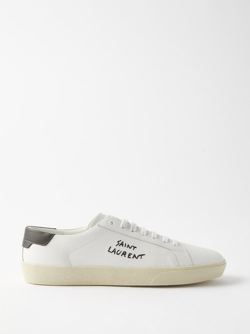 Saint Laurent - Court Logo-embroidered Leather Trainers White