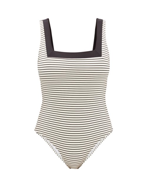 Casa Raki - Marina Square-neck Two-tone Swimsuit Black Stripe Beachwear