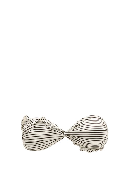 Casa Raki - Ruffled Striped Strapless Bikini Top Black Stripe Beachwear