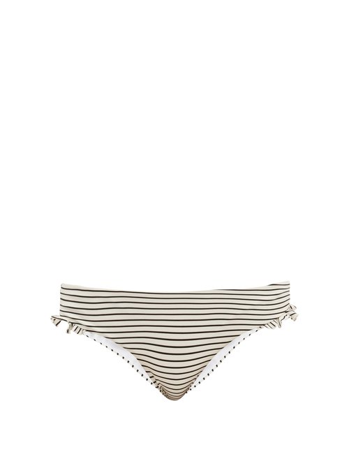 Casa Raki - Ruffled Low-rise Striped Bikini Briefs Black Stripe Beachwear