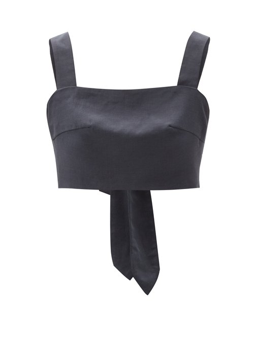Casa Raki - Luli Tie-back Organic-linen Cropped Top Black