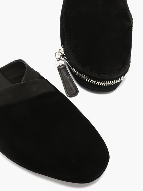 John Lobb Knighton Leather-trimmed Suede Slippers In Black | ModeSens