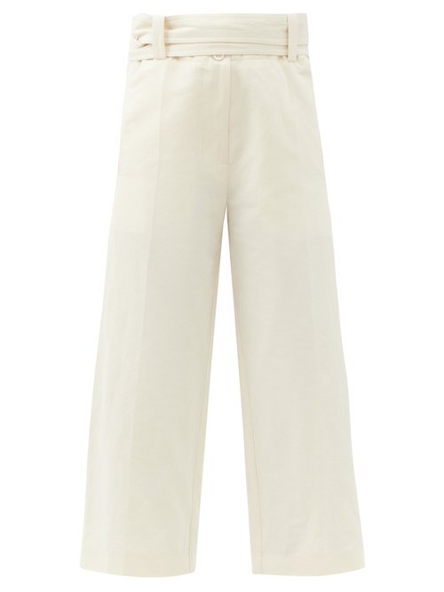 Moncler High-rise Cropped Cotton-blend Wide-leg Trousers In White