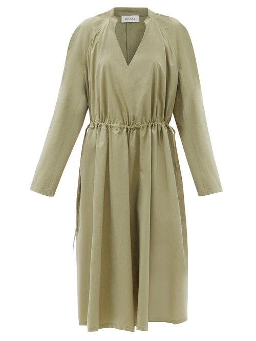 Lemaire - Drawstring-waist Cotton-blend Poplin Dress Light Green