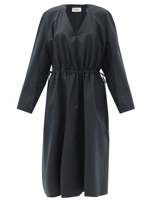 Lemaire - Drawstring-waist Cotton-blend Poplin Dress Black