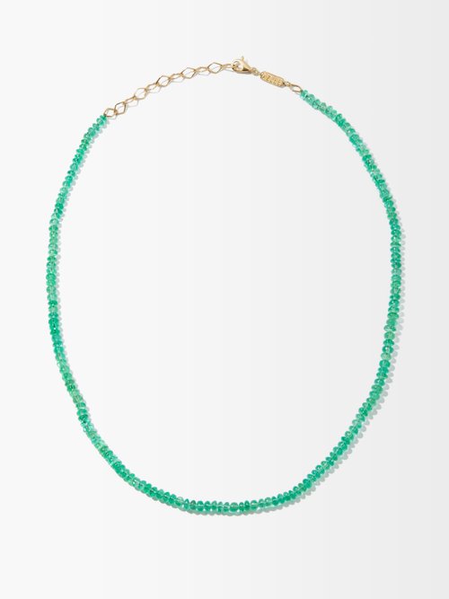 AZLEE Emerald & 18kt Gold Beaded Necklace