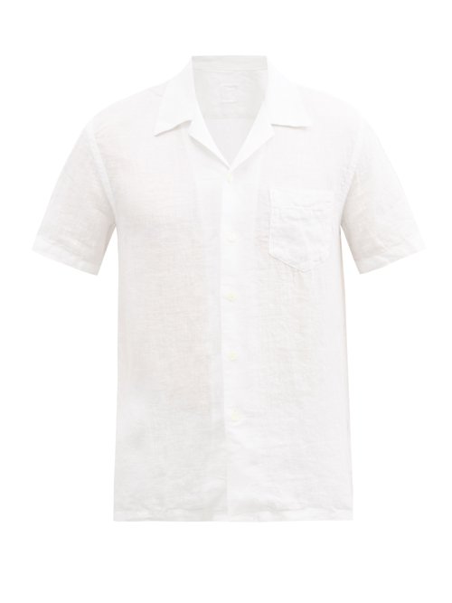 120% Lino - Linen Bowling Shirt - Mens - White