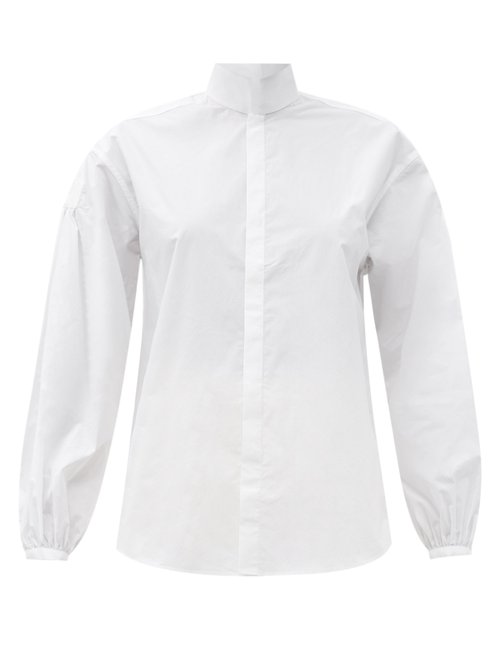 Bourrienne Paris X - New Poétesse High-neck Cotton-poplin Shirt White