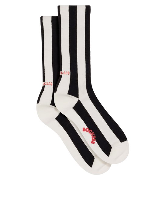 Socksss - Offside Striped Organic Cotton-blend Socks - Mens - Black White