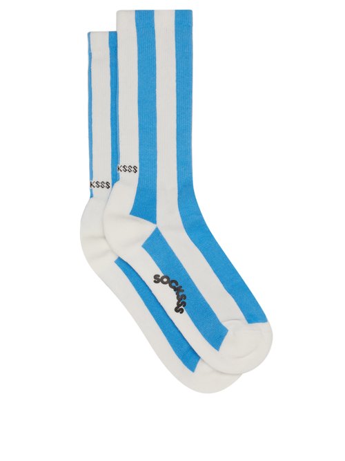 Socksss - Diego Stripe-jacquard Cotton-blend Socks - Mens - Blue White