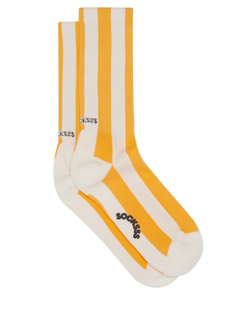 Socksss - Sunbeam Striped Organic Cotton-blend Socks - Mens - Yellow White