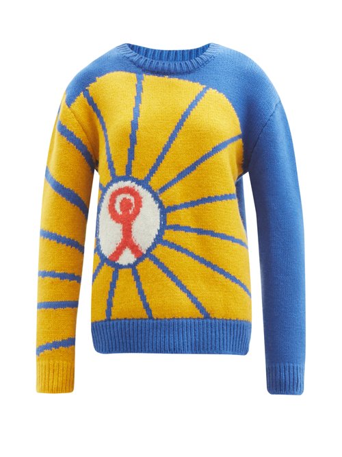 The Elder Statesman - Prayers For Young People Abstract Cashmere Sweater Blue Multi