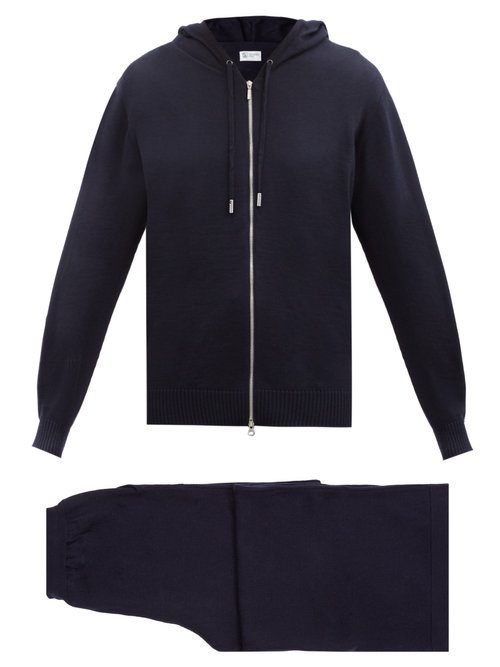 Johnstons Of Elgin - Wool Hooded Sweater And Track Pants Navy