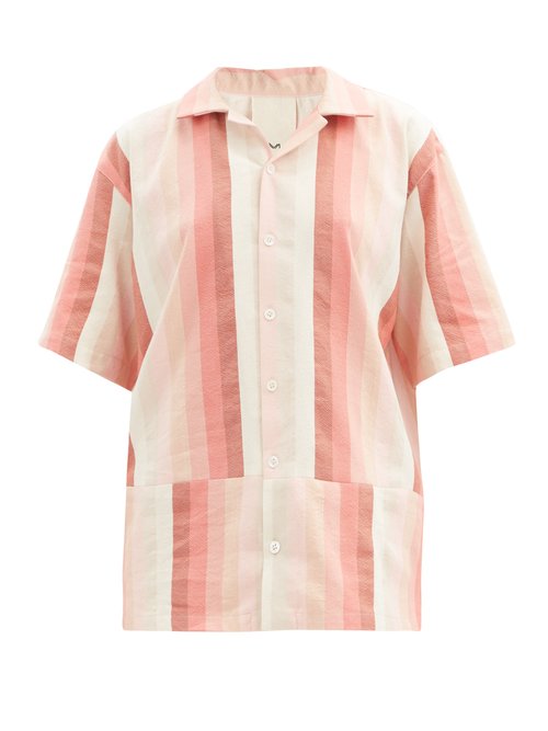Marrakshi Life - Gradient-stripe Cotton-blend Short-sleeved Shirt Pink Stripe